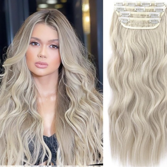 New 4PCS Ash Blonde Clip-in Hair Extensions Long CurlyHair NEW